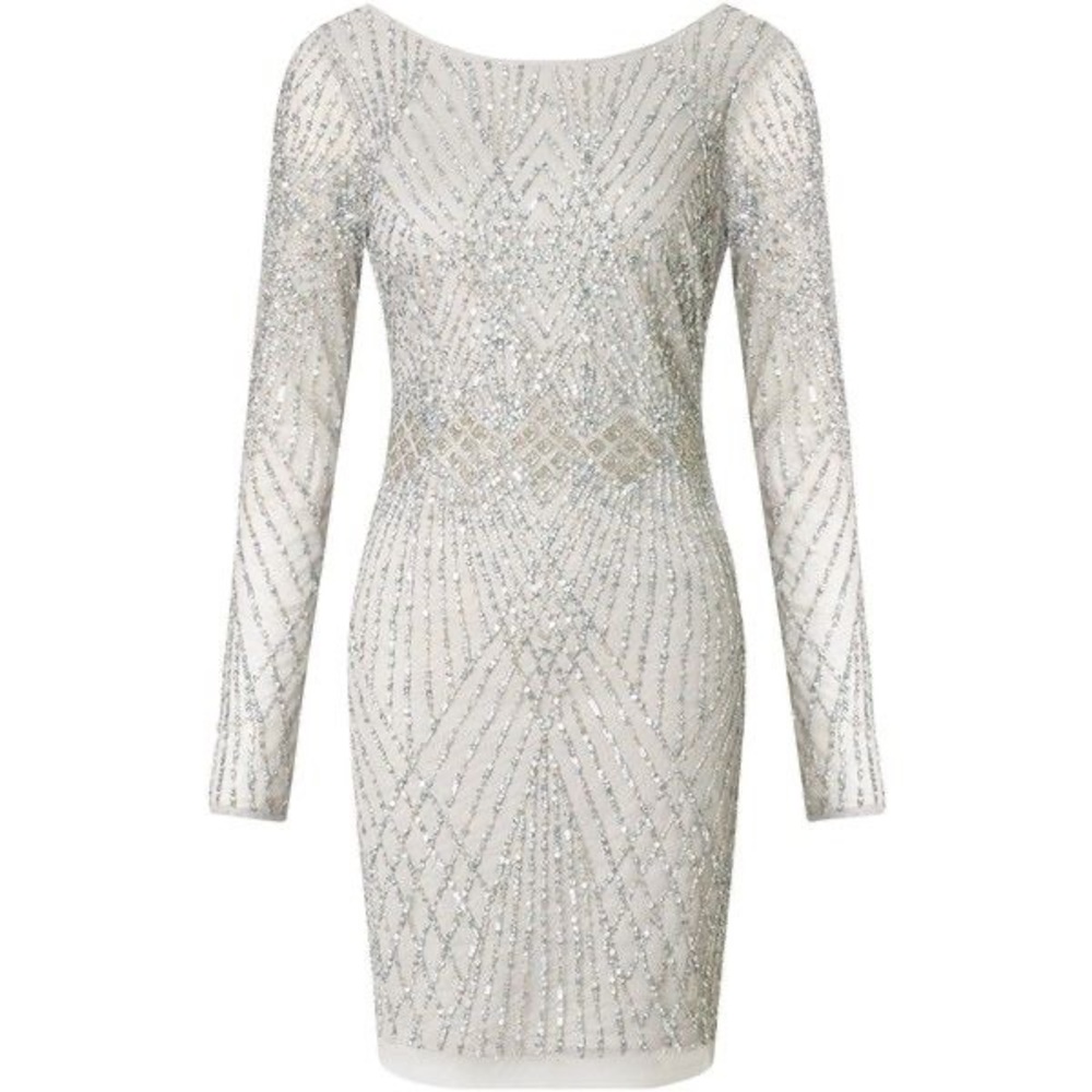 Aidan Mattox Long Sleeve Beaded Cocktail Dress Sz4